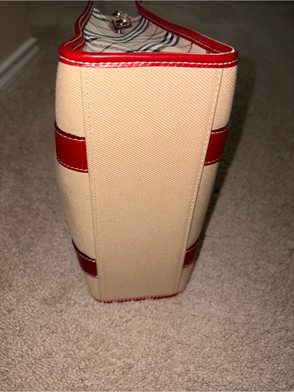 Authentic Burberry Blue Label Canvas Tote Bag with Red Trim (COA ATTACHED) - Picture 10 of 11